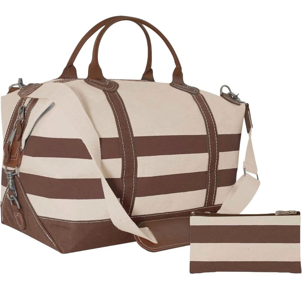 Axiz Lisa 2 Piece Weekender Set, Beige/Brown Cotton canvas weekender with leathe